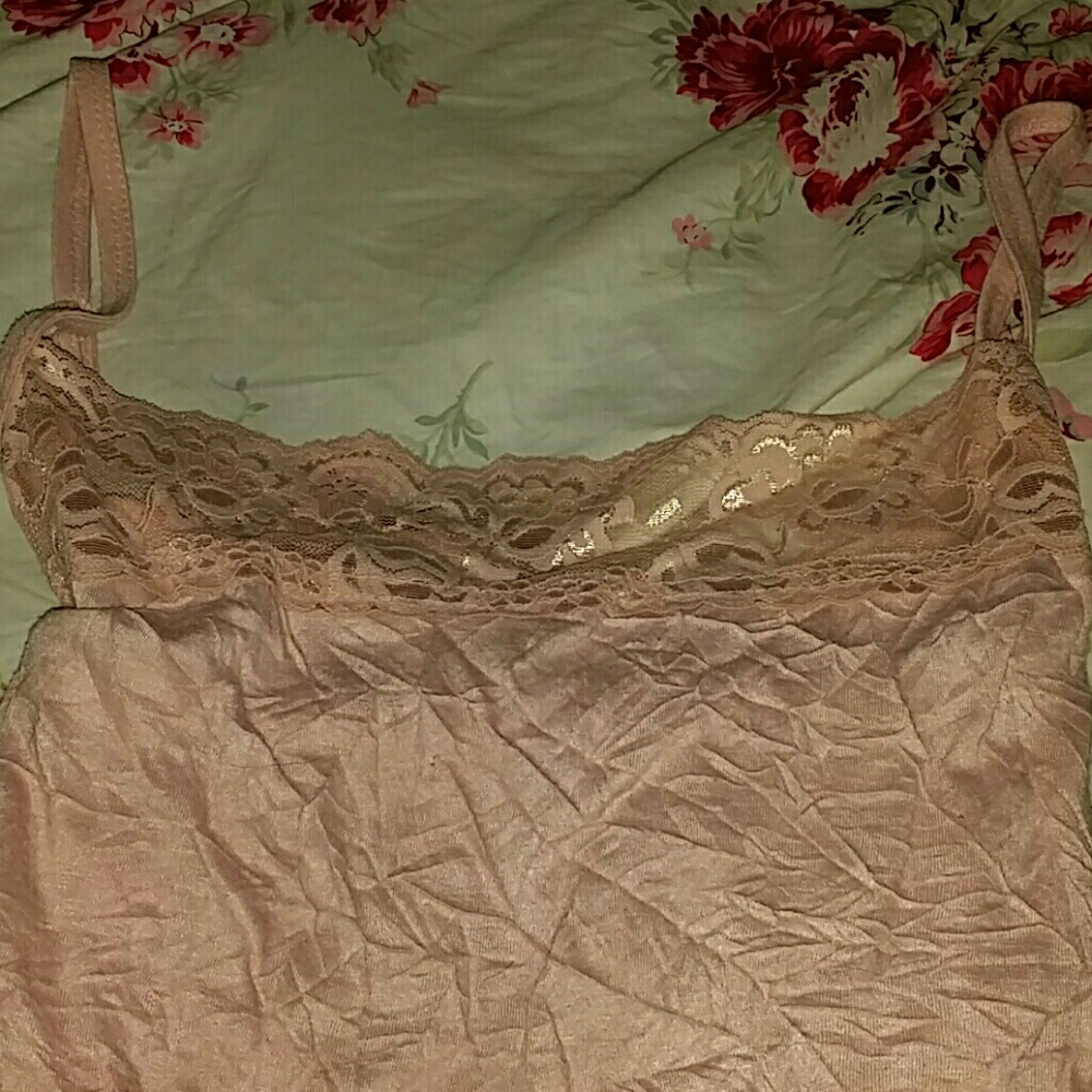 Pink Crinkle & Lace Trim Tank
